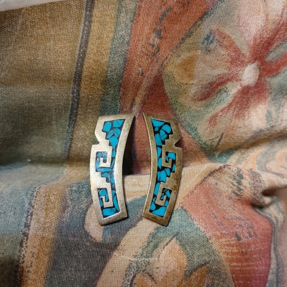 Mexican Aztec Ladies Siler and Turquoise Collar style Necklace With Earings - Picture 8 of 9